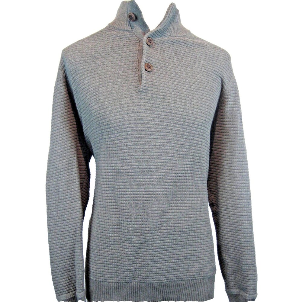 Mens G.H. Bass & Co 1/4 Button 100% Cotton Rugby Pullover Gray Sweater sz XL